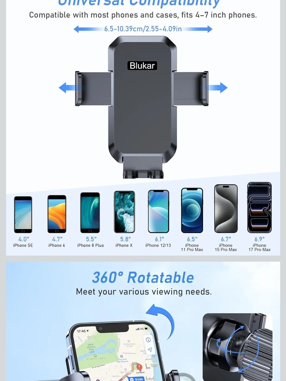 Blukar Car Phone Holder - White and Blue Packaging
